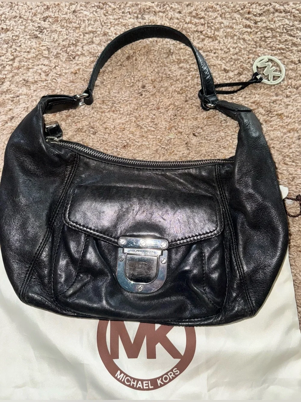 Michael Kors Black Leather Hobo Shoulder Bag, 13x8